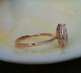 2.1ct Pear Cut VVS1 Diamond Halo Princess Engagement Ring 14k Rose Gold Finish