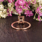 1.2ct Emerald Cut Morganite Diamond Accents Engagement Ring 14k Rose Gold Finish
