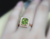 2ct Emerald Cut Green Peridot Engagement Ring 14k YellowGold Over Halo Solitaire