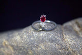 0.4ct Engagement Ring Oval Cut Pink Ruby Curved Minimalist 14k White Gold Finish