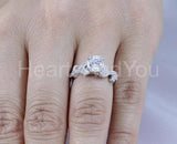 2.1ct Round Cut Moissanite Leaf Milgrain Engagement Ring 14k White Gold Plated