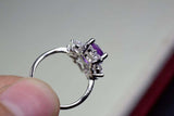 2.26ct Engagement Ring Round Cut Amethyst Diamond Floral 14k White Gold Finish