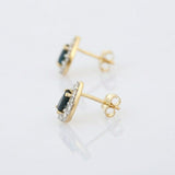1.7ct Stud Earrings Pear Cut Blue Sapphire Diamond Halo 14k Yellow Gold Finish