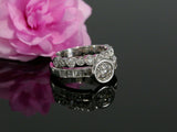Bezel Wedding Set Engagement Ring 1.9ct Round Cut Diamond 14k White Gold Finish