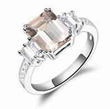 3ct Emerald Cut Peach Morganite Baguette Step Solitaire Ring 14k White Gold Over