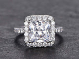 2ct Princess Cut Diamond Engagement Ring Halo 14k White Gold Finish with Accents