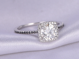 2ct Round Cut Diamond Halo Solitaire with Accents Ring 14k White Gold Finish