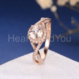 2ct Round Cut Simulated Peach Morganite Infinity Halo Ring 14k Rose Gold Plated