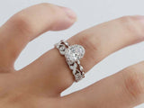 1.5ct Oval Cut Diamond Engagement Ring Art Deco Bridal Set 14k White Gold Finish