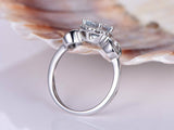 1.4ct Round Cut Blue Aquamarine Halo Engagement Ring 14k White Gold Finish