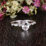 Solitaire with Accent Engagement Ring 1.5ct Oval Cut Diamond 14k White Gold Over