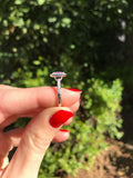 2.55ct Engagement Ring Emerald Cut Pink Sapphire Halo 14k White Gold Finish