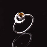 0.3ct Engagement Ring Round Cut Yellow Citrine Crescent Moon 14k White Gold Over