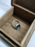 2ct Engagement Ring Emerald Cut London Blue Topaz Split Shank 14k WhiteGold Over