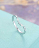 Curved Minimalist Wedding Band 0.5ct Marquise Cut Diamond 14k White Gold Finish