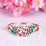 1.6ct Round Cut Morganite Engagement Ring Leaf Solitaire 14k Rose Gold Finish