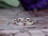 1ct Princess Cut Red Garnet Vintage Stackable Wedding Band 14k White Gold Finish