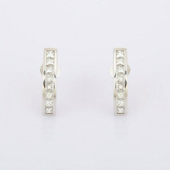 1.65ct Drop Earrings Princess Cut Diamond Vertical Bar 14k White Gold Finish