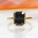 2.2ct Emerald Cut Simulated Black Diamond Bezel Set Ring 14k Yellow Gold Plated