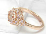 1.9ct Engagement Ring Round Cut Peach Morganite Floral 14k Rose Gold Finish