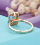 2ct Emerald Cut Peach Morganite Engagement Ring Halo Diamond 14k RoseGold Finish