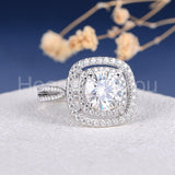 2.2ct Round Cut Moissanite Open Dual Halo Engagement Ring 14k White Gold Plated