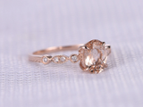 2ct Oval Cut Morganite Milgrain Solitaire with Accents Ring 14k Rose Gold Finish