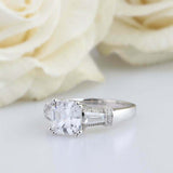 2ct Asscher Cut Diamond Tapered Baguette Accent Ring Trilogy 14k White Gold Over