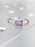 0.5ct Baguette Cut Simulated Purple Amethyst Trilogy Ring 14k White Gold Plated