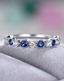 2Ct Round Blue Sapphire Diamond Wedding Band Half Eternity 14K White Gold Finish