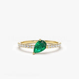0.4ct Pear Cut Simulated Emerald Accented Engagement Ring 14k White Gold Plated
