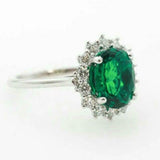 2ct Engagement Ring Oval Cut Green Emerald Floral Halo 14k White Gold Finish