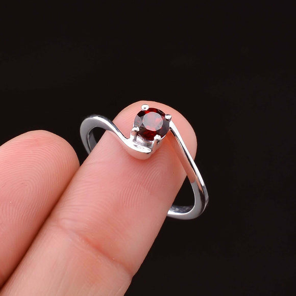 0.15ct Engagement Ring Round Cut Red Garnet Swirl Twist 14k White Gold Finish