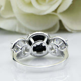 4ct Round Black Diamond Engagement Ring Halo Trilogy Vintage 14k White Gold Over