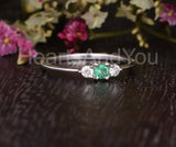 0.4ct Round Cut Simulated Emerald Minimal Trilogy Ring 14k White Gold Plated