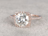 1.5ct Cushion Cut Diamond Halo Solitaire Engagement Ring 14k Rose Gold Finish
