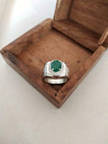 2.6ct Engagement Ring Oval Cut Green Emerald Wide Halo 14k White Gold Finish