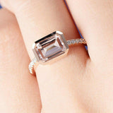 1.7ct Engagement Ring Emerald Cut Peach Morganite Solitaire 14k Rose Gold Finish