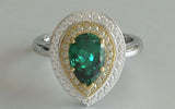 3ct Pear Green Emerald Engagement Ring Double Halo Solitaire 14k White Gold Over