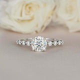 1.6ct Round Cut Diamond Single Prong Solitaire with Accents 14k WhiteGold Finish