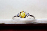 0.3ct Engagement Ring Oval Cut Yellow Sapphire Three Stone 14k White Gold Finish