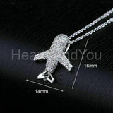 2ct Round Cut Moissanite Mini Airplane Pendant with Chain 14k White Gold Plated