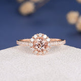 1.5ct Round Cut Simulated Peach Morganite Floral Halo Ring 14k Rose Gold Plated