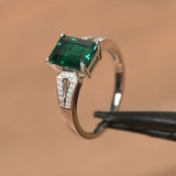 2ct Emerald Cut Green Emerald Split Shank Engagement Ring 14k White Gold Finish