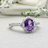 2.3ct Oval Cut Amethyst Diamond Accent Halo Engagement Ring 14k WhiteGold Finish