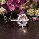 1.2ct Oval Cut Simulated Morganite Halo Flower Engage Ring 14k Rose Gold Plated