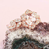 3ct Round Morganite Engagement Ring Flower Crown Bridal Set 14k Rose Gold Finish