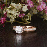 Milgrain Solitaire with Accents Ring 1.5ct Round Cut Diamond 18k RoseGold Finish