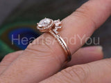 2.2ct Round Cut Moissanite Halo Ring Crown Band Bridal Set 14k Rose Gold Plated