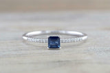 1.2ct Princess Cut Blue Sapphire Engagement Ring Solitaire 14k White Gold Finish
